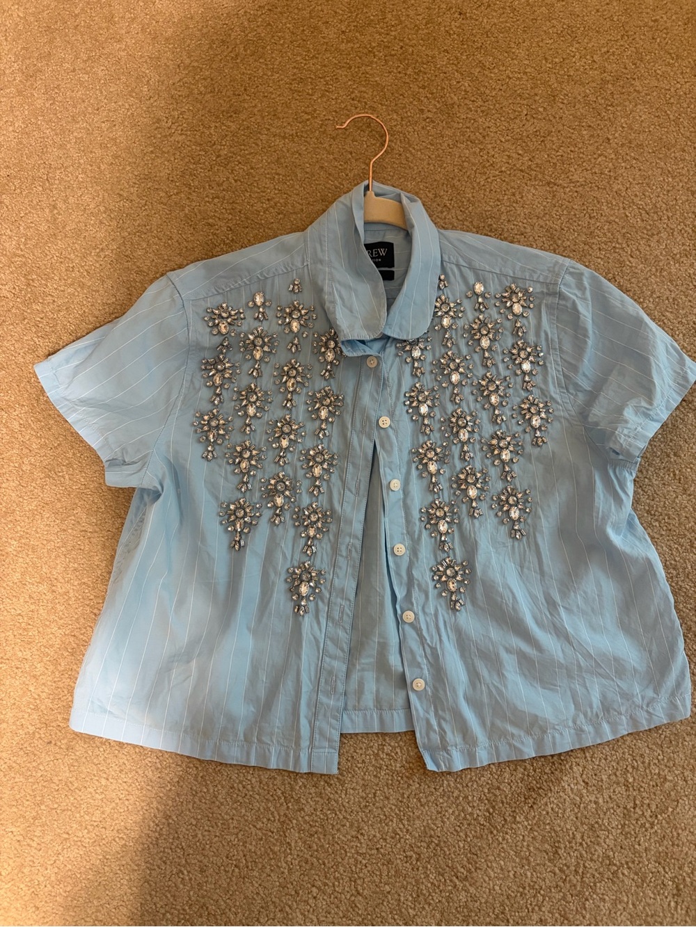 J. Crew Light Blue Embellished Short-Sleeve Button Shirt